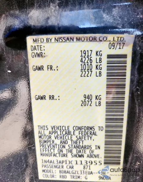 2018 Nissan Altima 2.5 z USA, uszkodzony, nr VIN 1N4AL3AP1JC113955